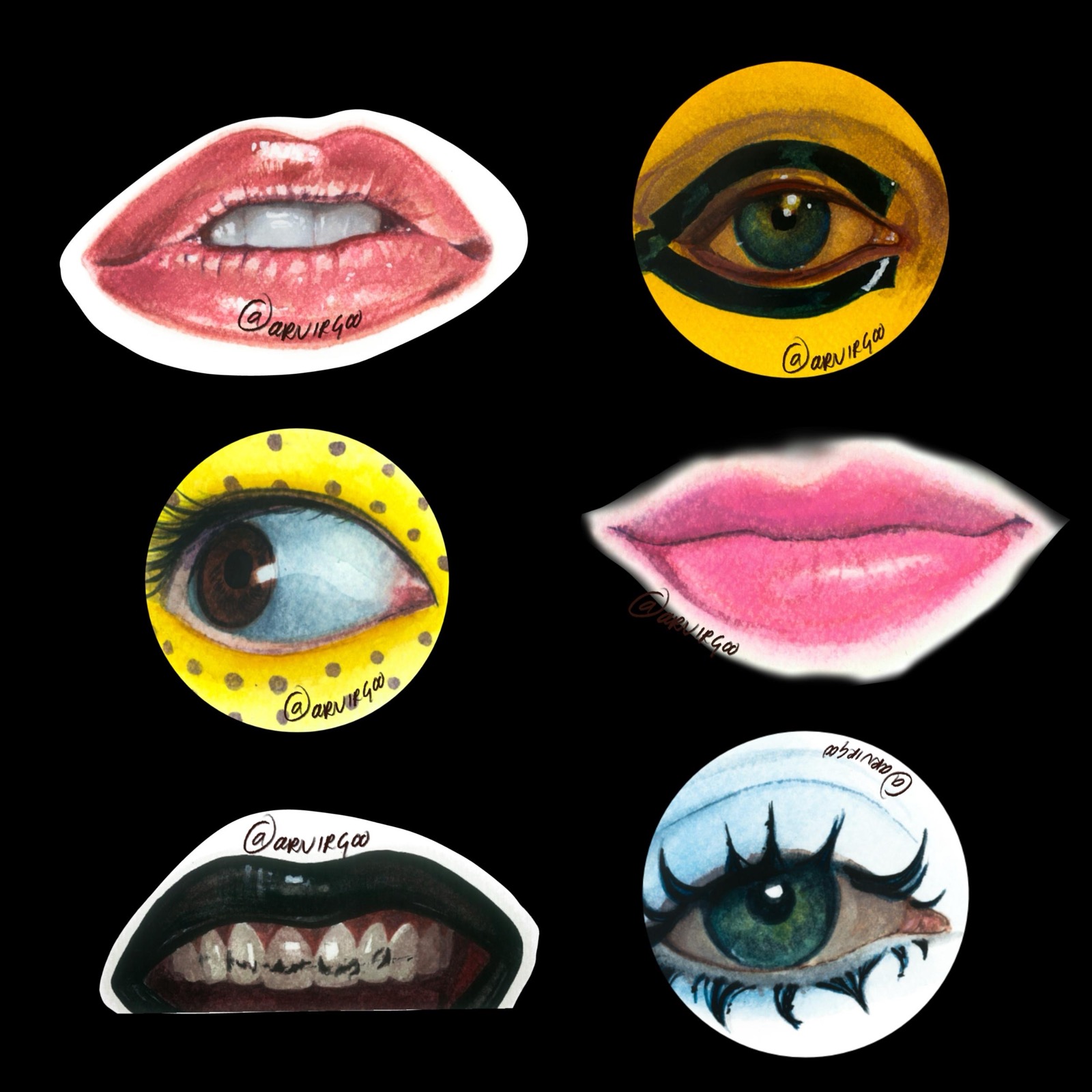 Stickers — labios y ojos, serie @arvirgoo