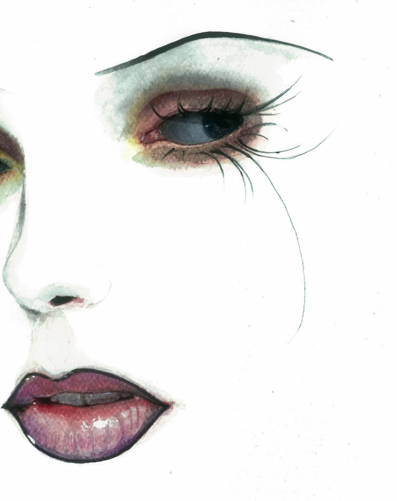 Pintura — media cara, labios vinos, ojos cerrados
